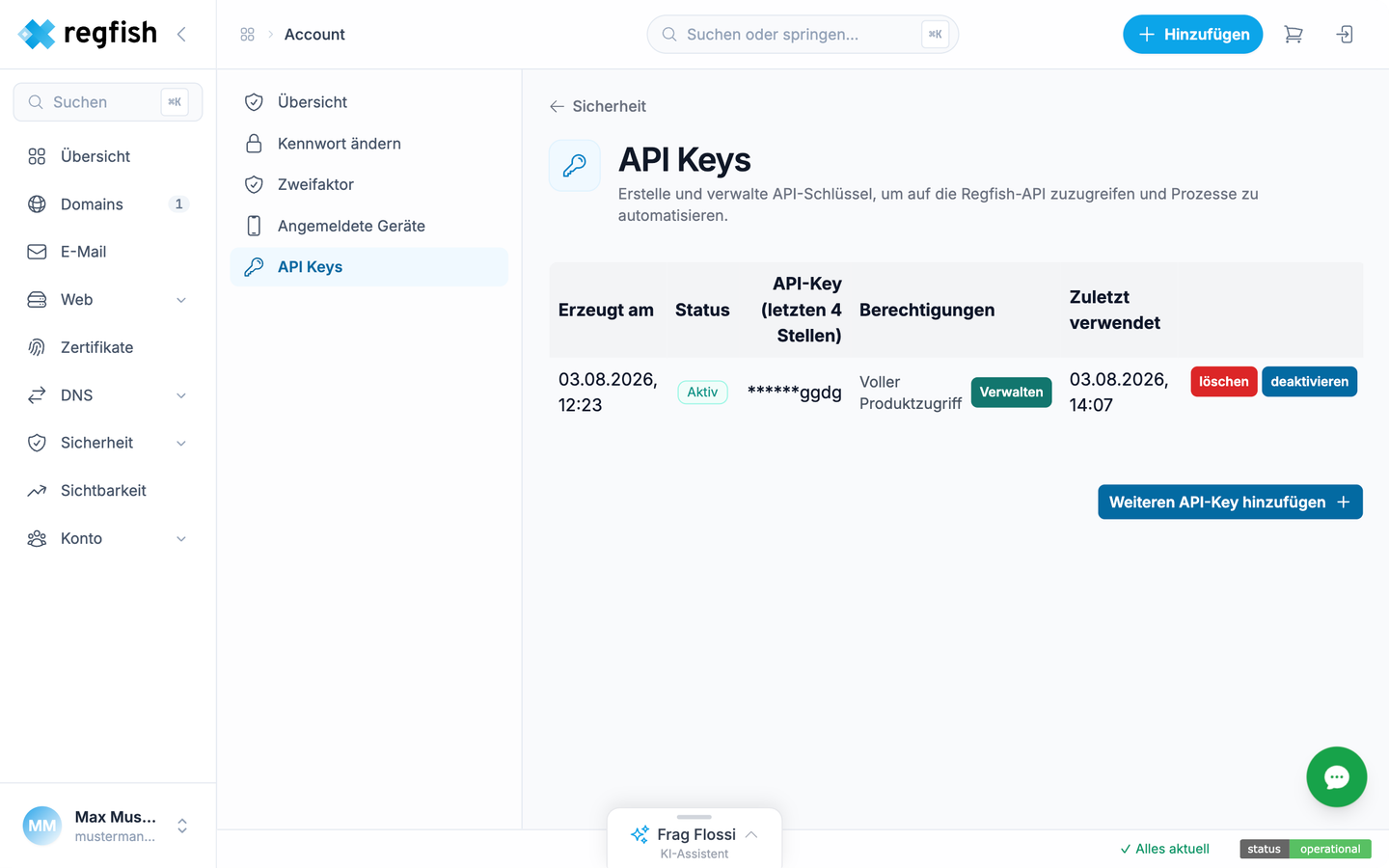 Die Übersicht der API-Keys