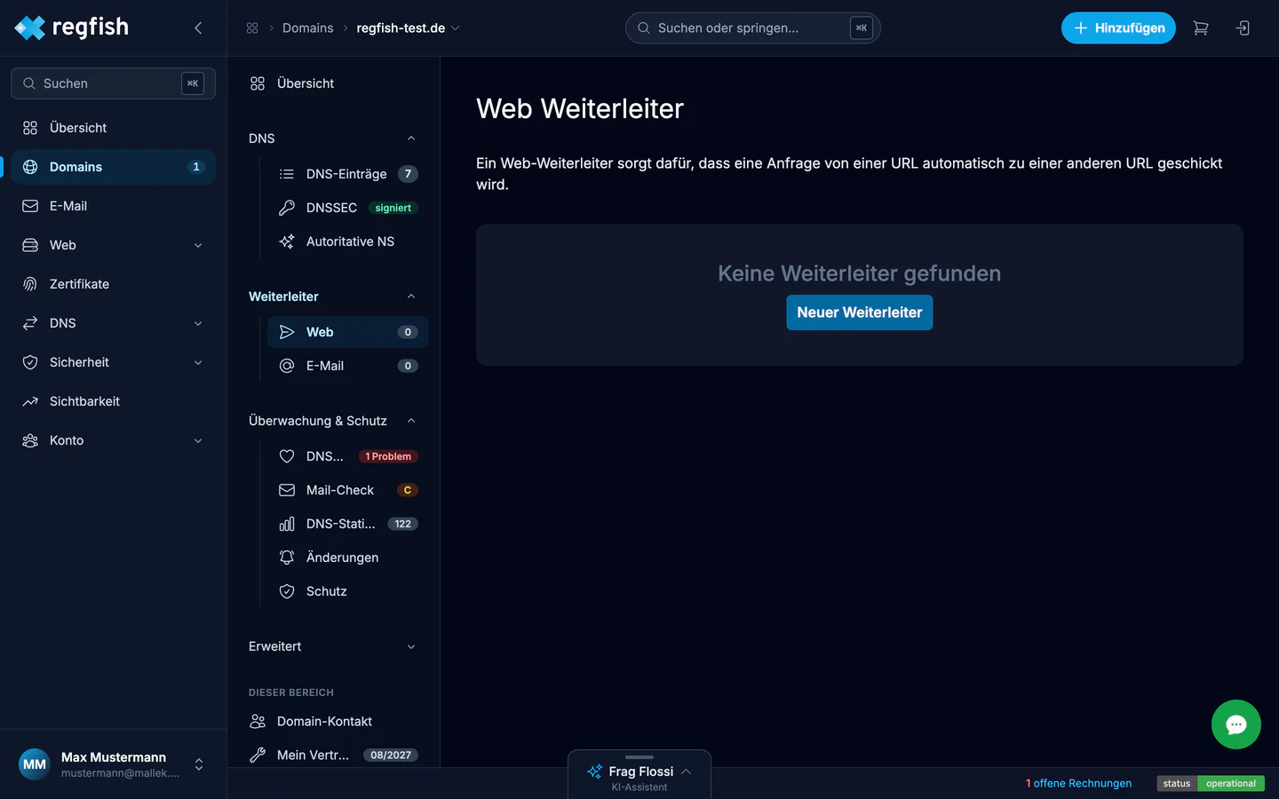 Die Übersicht der Web-Weiterleiter
