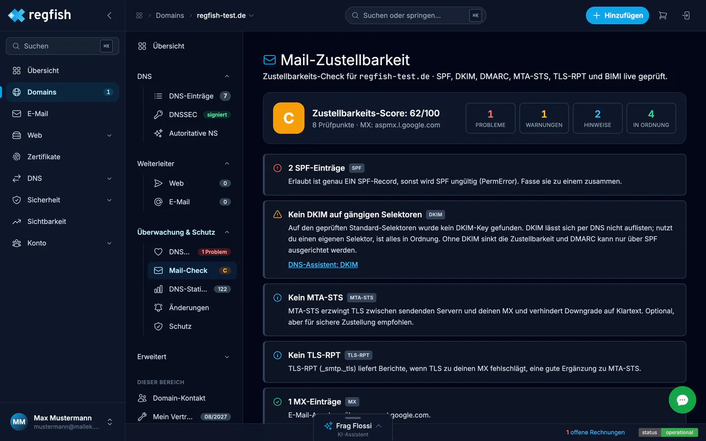 Der Mail-Check mit Zustellbarkeits-Score und Einzelbefunden