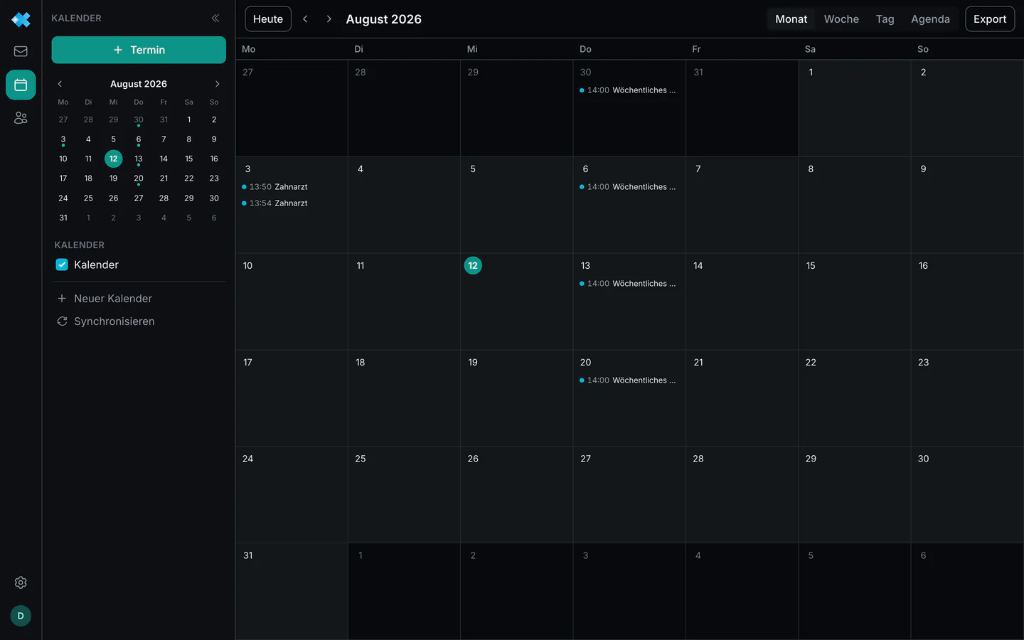 Der Kalender in regfish Mail