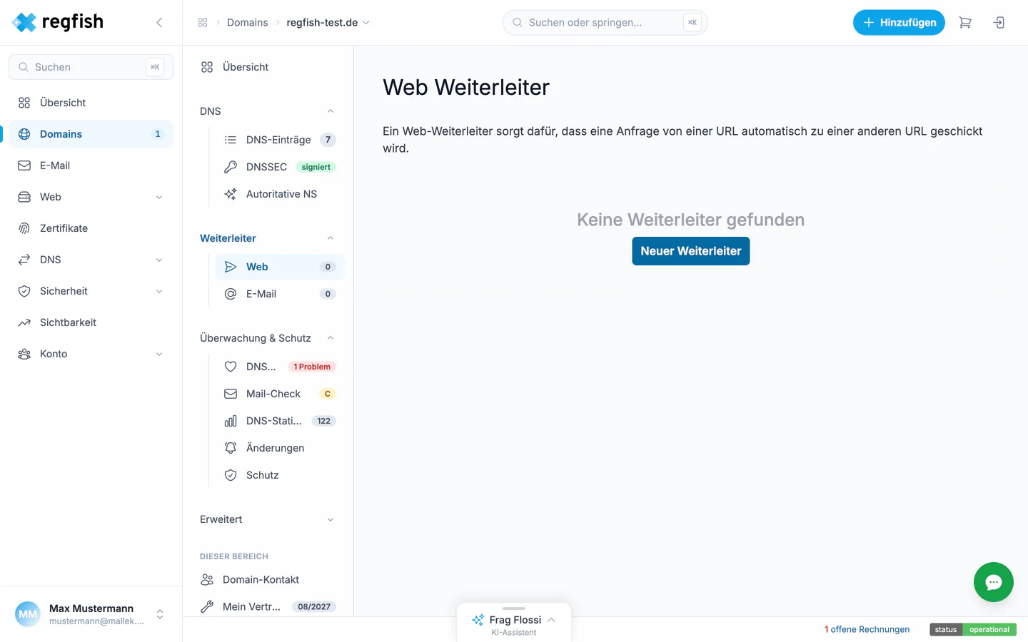 Die Übersicht der Web-Weiterleiter