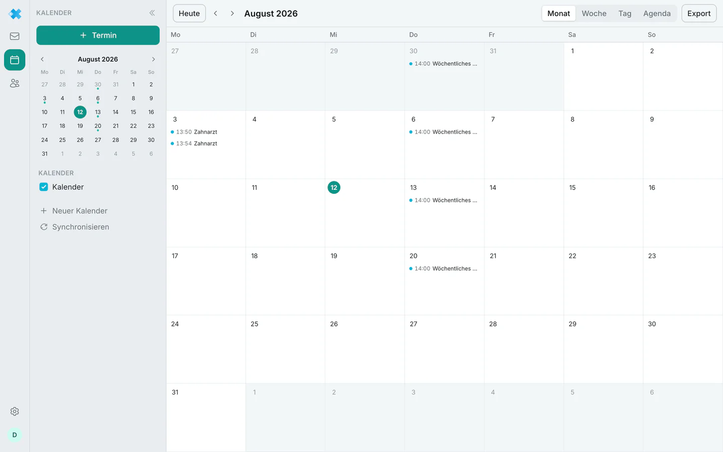 Der Kalender in regfish Mail