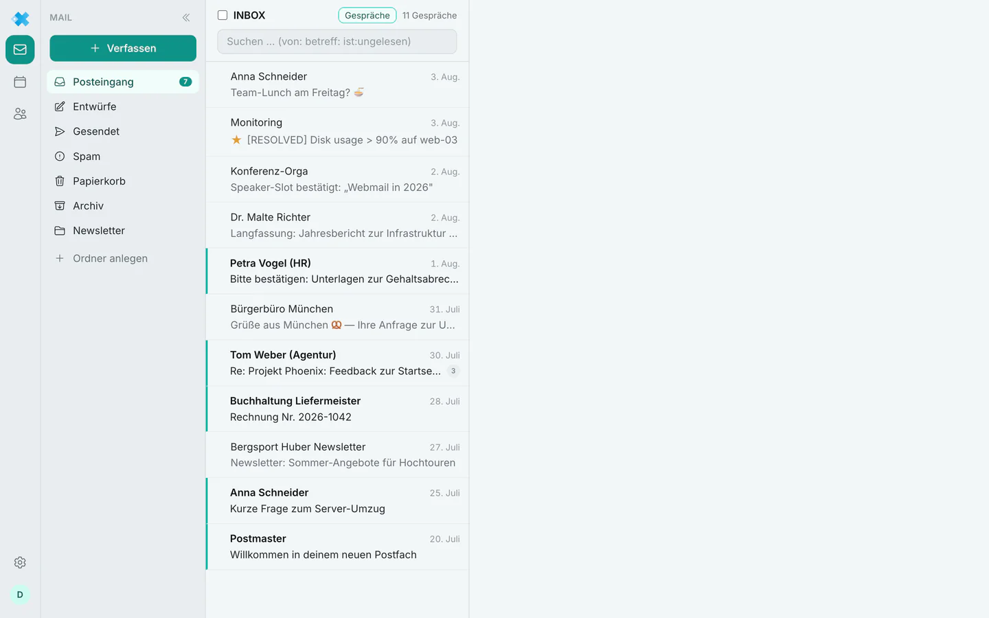 Der Posteingang von regfish Mail