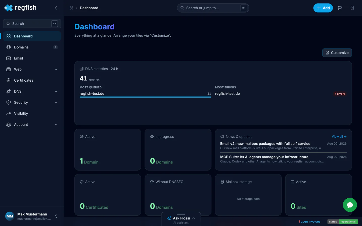 The dashboard after signing in