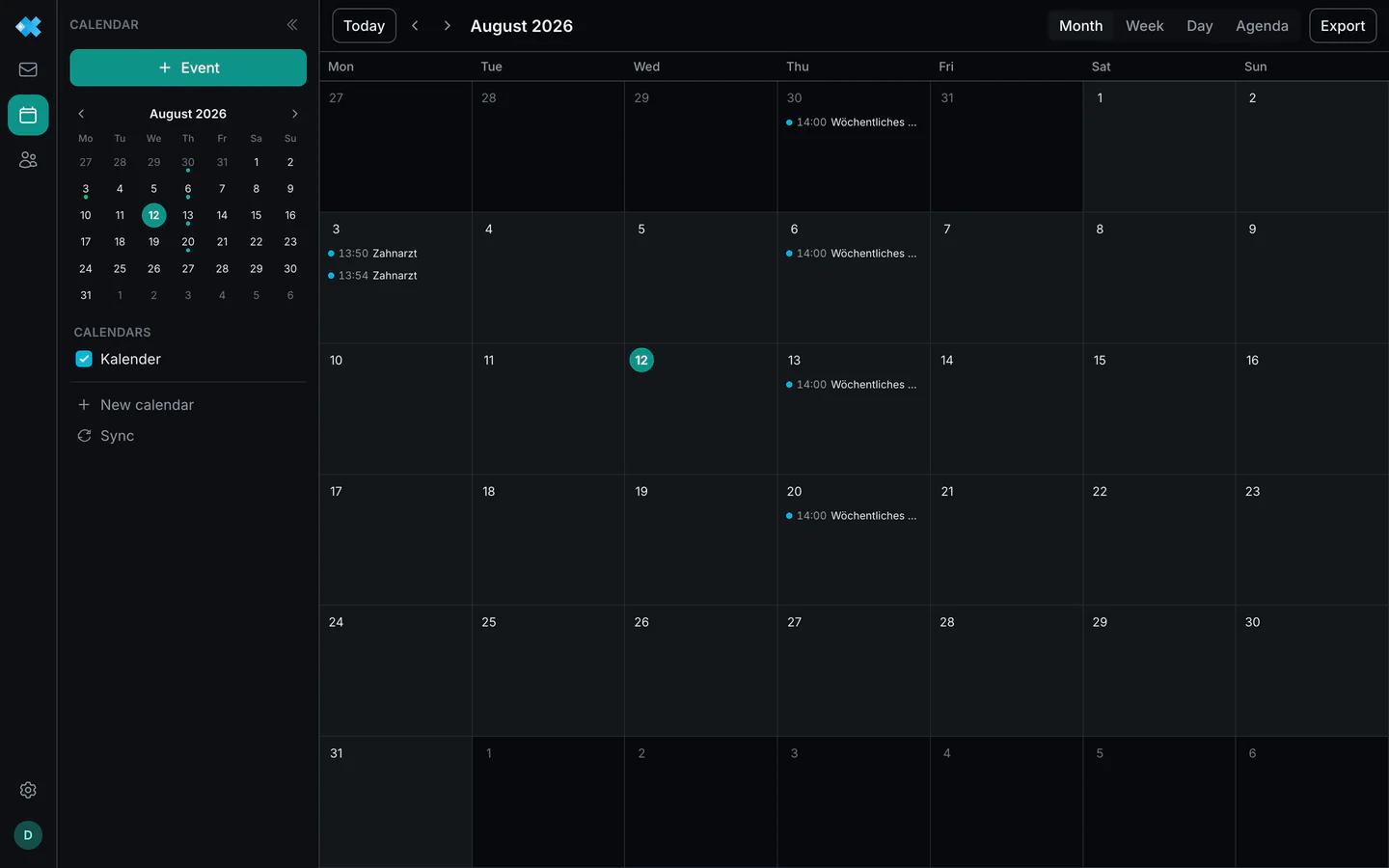 The calendar in regfish Mail