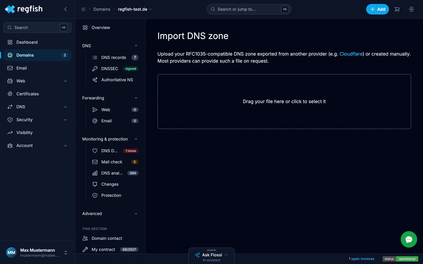 Importing a zone file