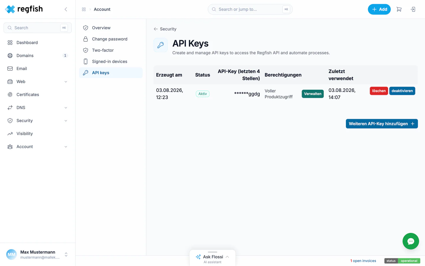 The API key overview