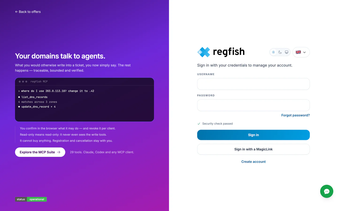 The dash sign in page