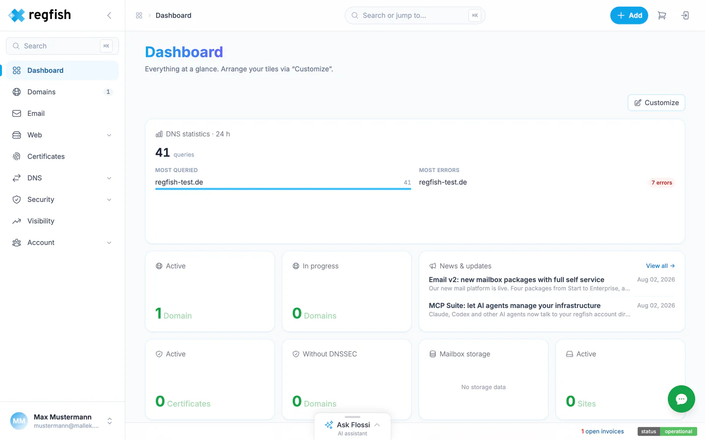 The dashboard after signing in