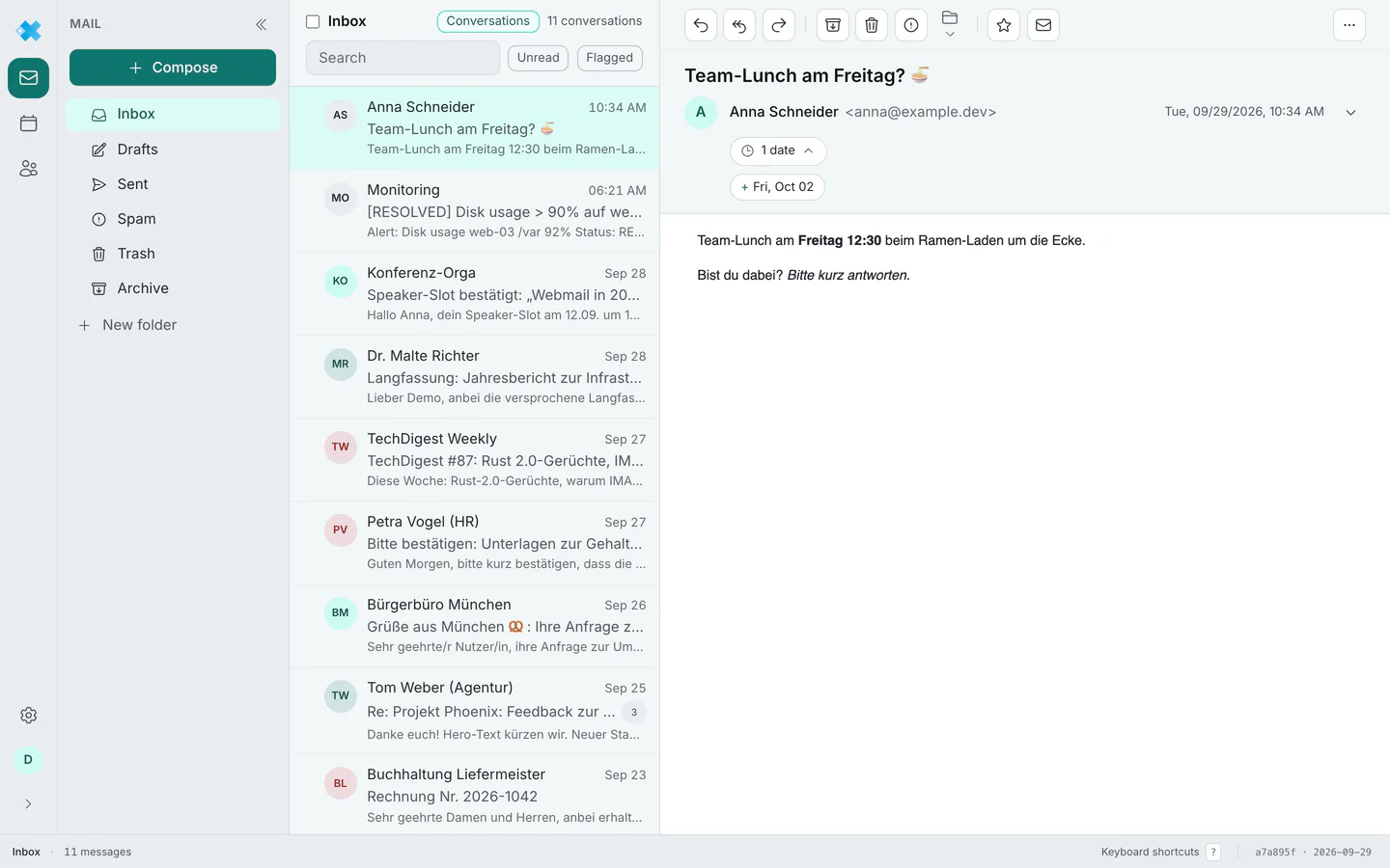 An open message with the header collapsed