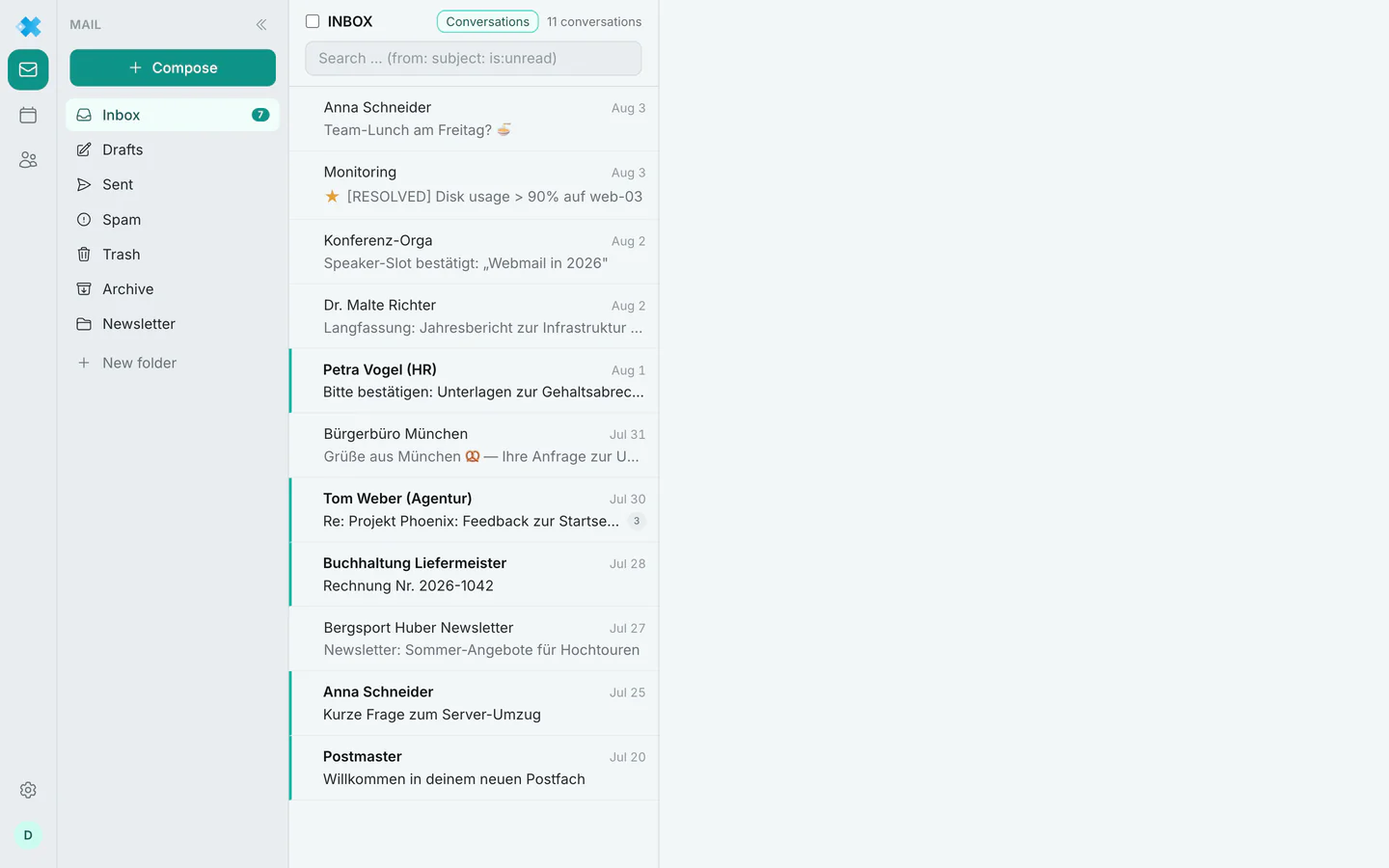 The regfish Mail inbox